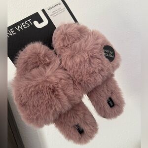 Nine West Pink Fuzzy Slippers